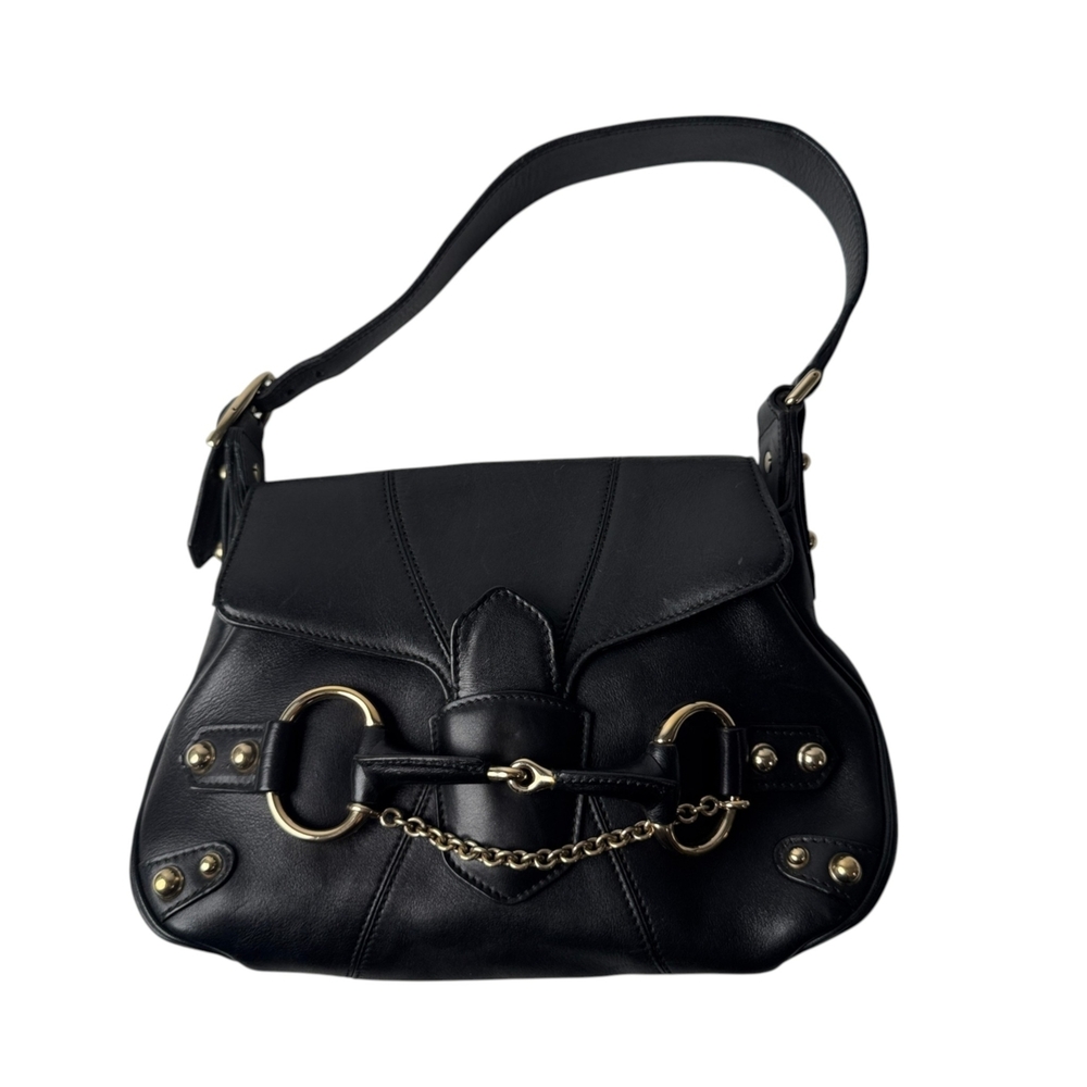 Gucci Horsebit One-Shoulder Handbag, Black, 131473, Women's